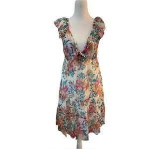 Hale Bob Blue and Pink Ruffled Midi Sundress